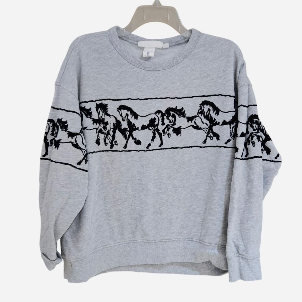western boho gray black velvet horse sweatshirt